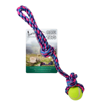 Smarty Pet Tennis Ball With 2 Knot Cotton Rope Toy